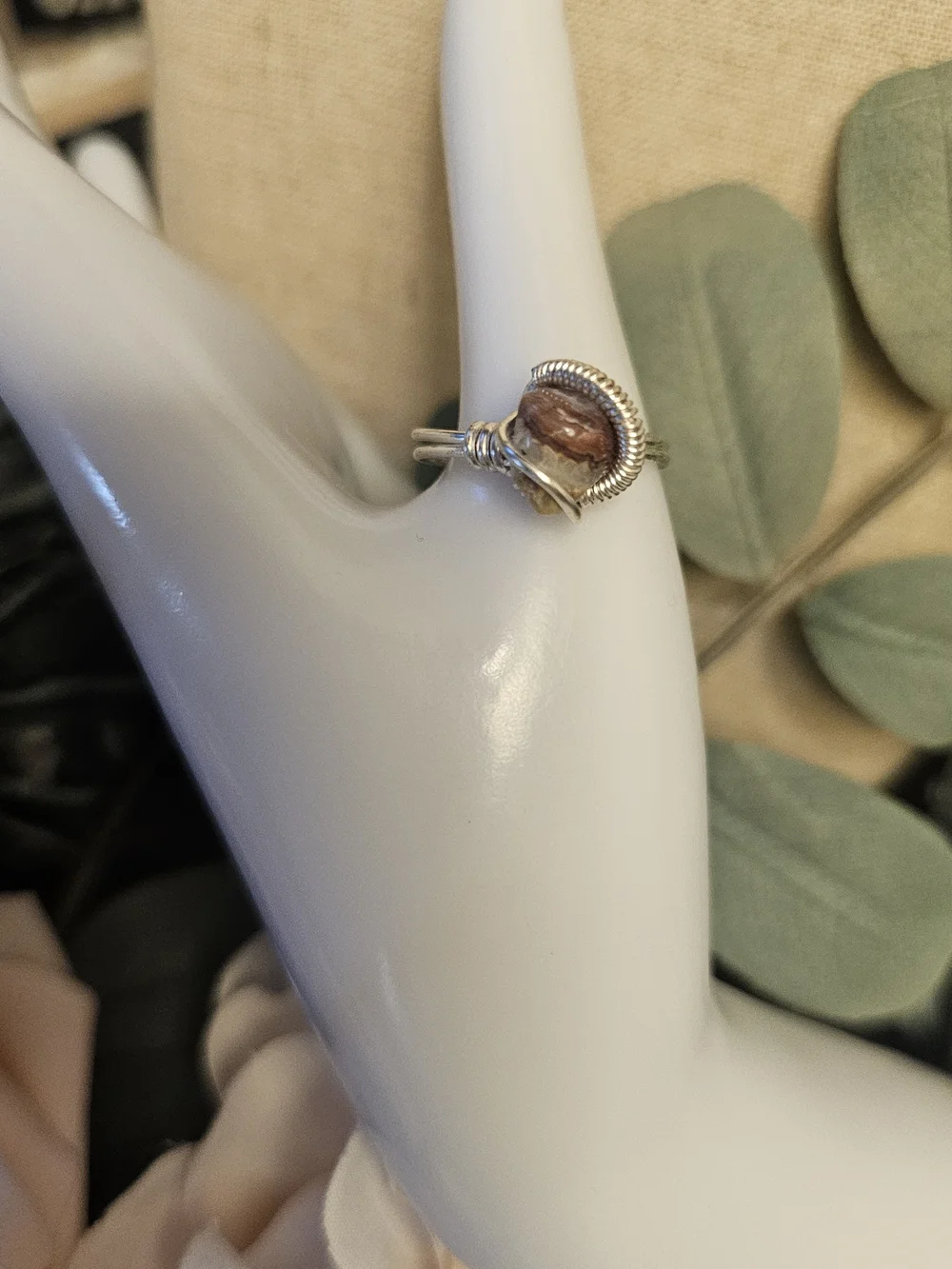 Handcrafted Silver Wire Ring with Crazy Lace Stone Size 9